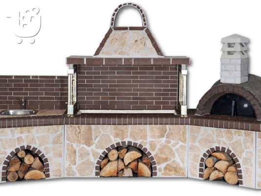 PoulaTo: Ψησταριές κήπου σετ - barbecue garden set - BBQ Set με πάγκο – νεροχύτη, ψησταριά, παραδοσιακό φούρνο με ξύλα